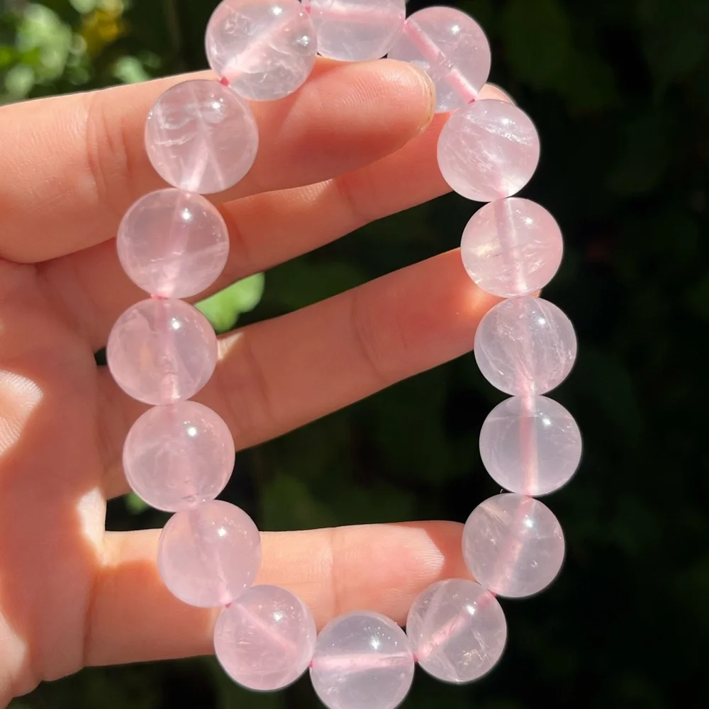 13mm stretchable pink rose quartz‎ bracelet
